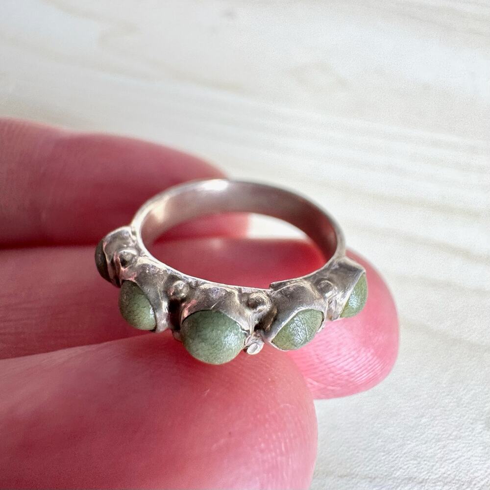 Vintage 925 Sterling Silver & Green Aventurine Organic Modern Pinky Ring
